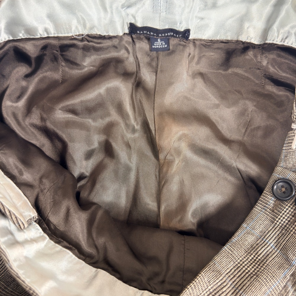 Vintage Banana Republic Brown Plaid Wool Wide Leg Lined Trousers Women's 6 - Picture 5 of 8